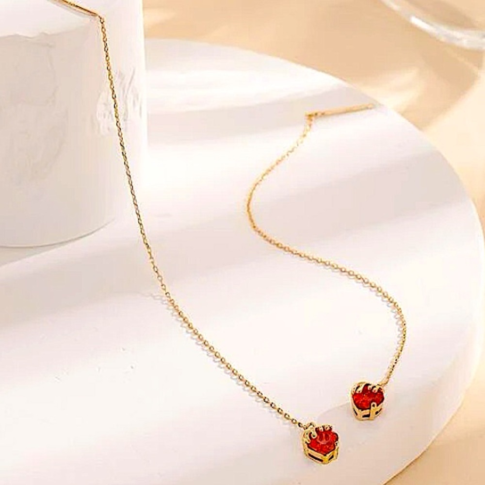 18K GOLD PLATED STRAWBERRY ZIRCON THREADER EARRINGS